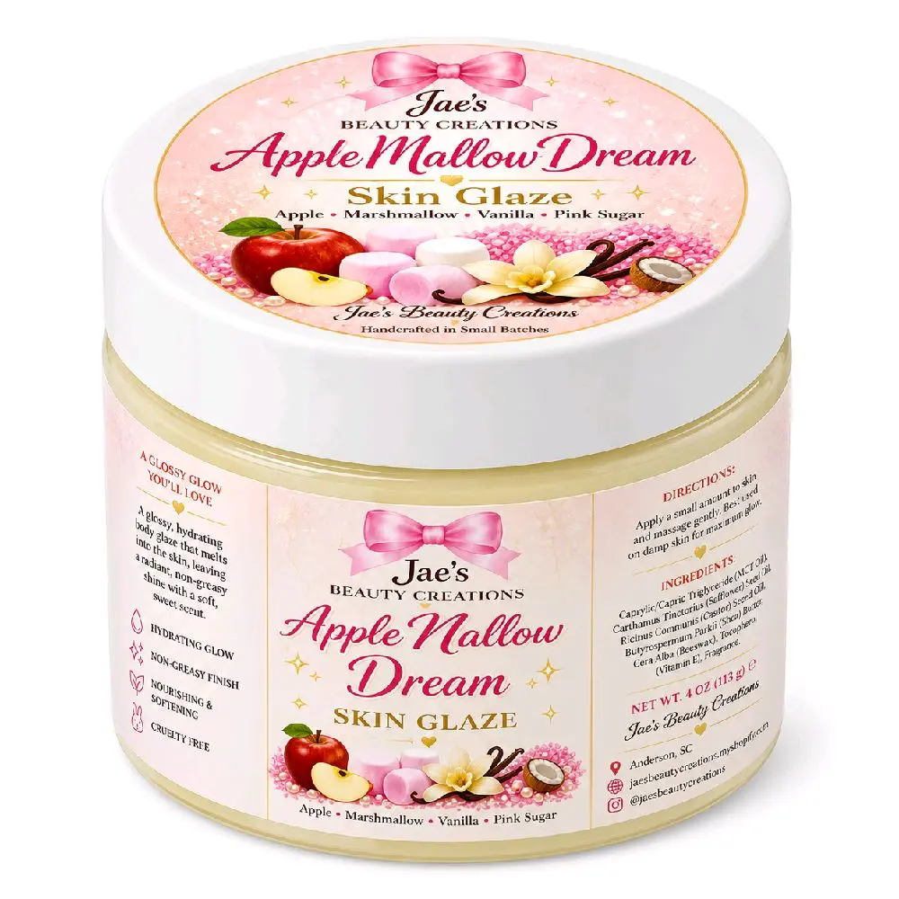 Jae's Beauty Creations Apple Mallow Dream Skin Glaze 4oz Moisturizing Hydrating Body Glaze for Makeup & Skin Care - Moisturizer Moisture Glossy