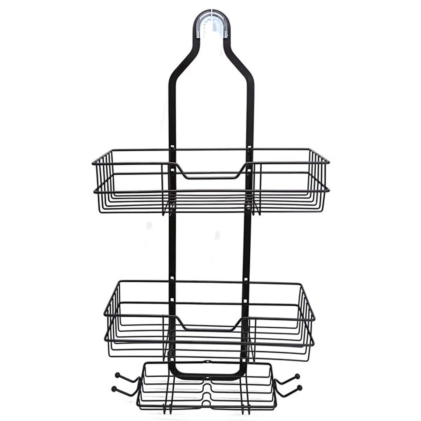 Metal Hanging Shower Caddy, Large Capacity Rustproof Bathroom Organizer Rack, Wall Mounted Suction Shower Shelf, Multi-Layer Storage Basket for Shampoo, Soap & Toiletries, No Drilling Bathroom Kitchen Living Room Space Saver