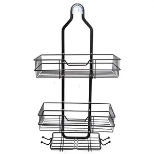 Metal Hanging Shower Caddy, Large Capacity Rustproof Bathroom Organizer Rack, Wall Mounted Suction Shower Shelf, Multi-Layer Storage Basket for Shampoo, Soap & Toiletries, No Drilling Bathroom Kitchen Living Room Space Saver