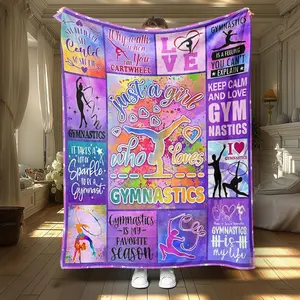 Gymnasts & Letter Pattern Slogan Print Blanket, 1 Count Gymnastics Themed Soft Air-conditioned Room Throw, Warm Nap Blanket for Home Office Travel Camping