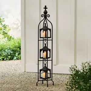 3-Tiered Floor Lantern with Decorative Designs and Sturdy Frame