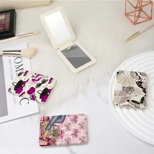 Fashionable Floral Bow Pocket Mirror, Portable Folding Mini Handheld Makeup Mirror, Full Leather Rectangular Reusable Gift