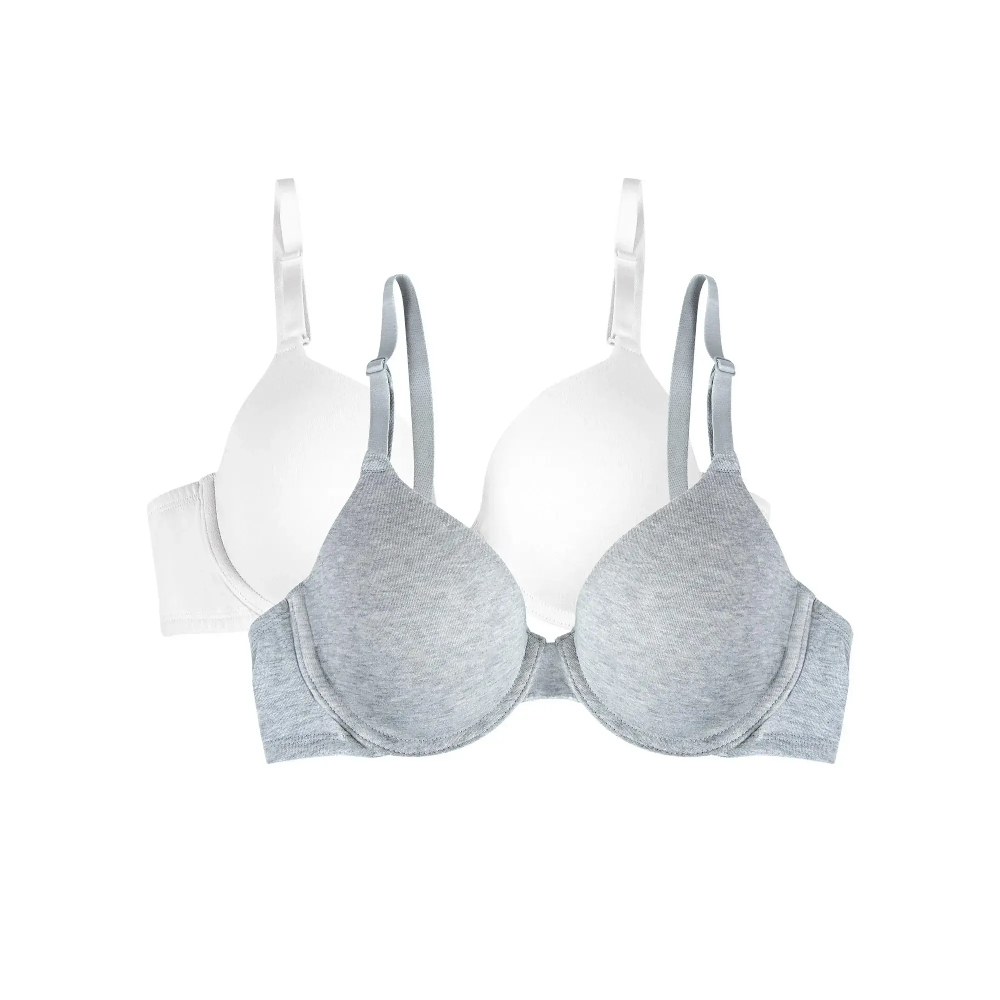 Fruit of the Loom Women's Cotton T-Shirt Bra, 2-Pack (White&Grey)