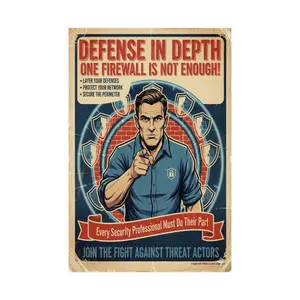 Defense In Depth Security Poster - WW2 Propaganda Style - Cybersecurity Office Art - Network Security Wall Art