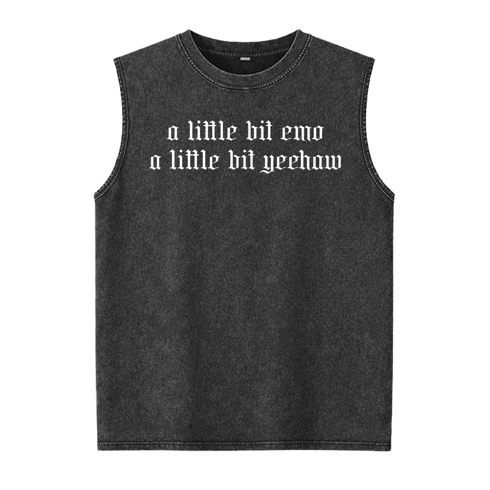 A Little Bit Emo Washed Vest, Yeehaw Washed Vest, Funny Women's Graphic Washed Vest, Gift for Her, Grunge Shirt, 90s Ba