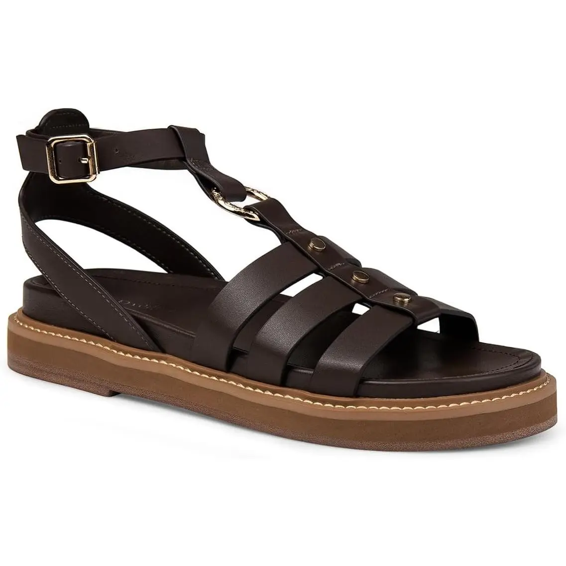 Women's Genuine Leather Gladiator Flats Sandals - Strappy, Adjustable Ankle Strap, Brown Daily Wear Footwear, Durable, Fashionable Comfy Summer Casual Walking Sandals, Durable Sandals