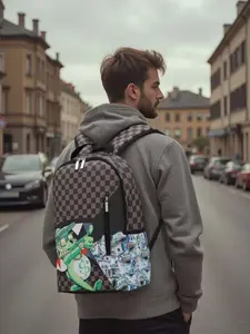 Cartoon Money Mouse Print Backpack, Cool Checkered Student Bag, Lightweight Large Capacity School Bag, Trendy and Stylish Design