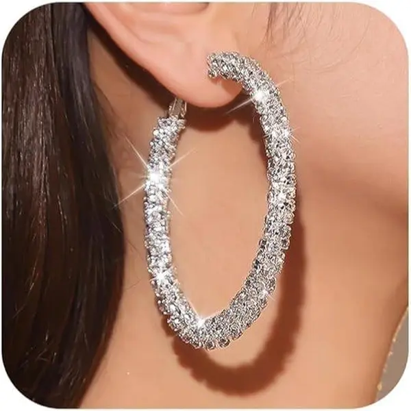 September Laurel  Rhinestone Hoop Earrings for Women Large Hoop Earrings Sparkly Big Hoops Earings Statement Jewelry for Women Party Prom Dresses 2026