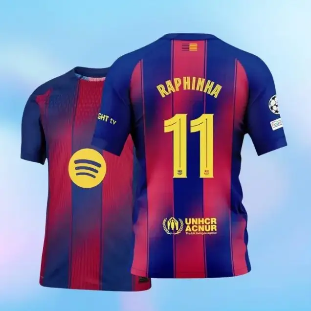 11# Raaaaphinha 25 26 Home Red And Blue Short Sleeve Soccer Jersey Fans Version