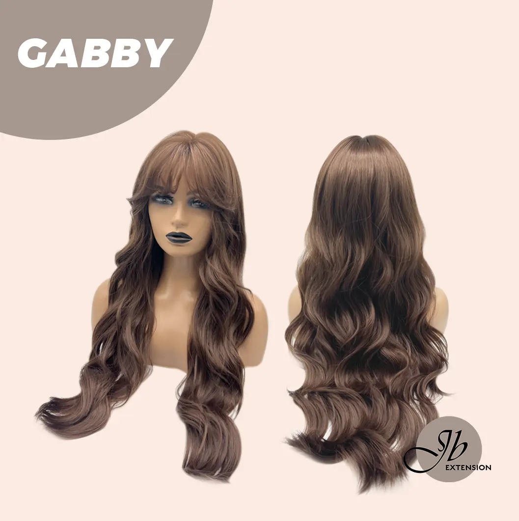JBEXTENSION 27 Inches Long Curly Mocha Brown Wig With Bangs GABBY JBEXTENSION 27 Inches Long Curly Mocha Brown Wig With Bangs GABBY