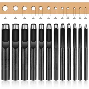 12 count Leather Hole Punch - Round Steel Leather Craft Hollow Hole Punch,  Tool for Watch Bands, Leather, Belts, Canvas, Paper, Plastics (1mm to 10mm)