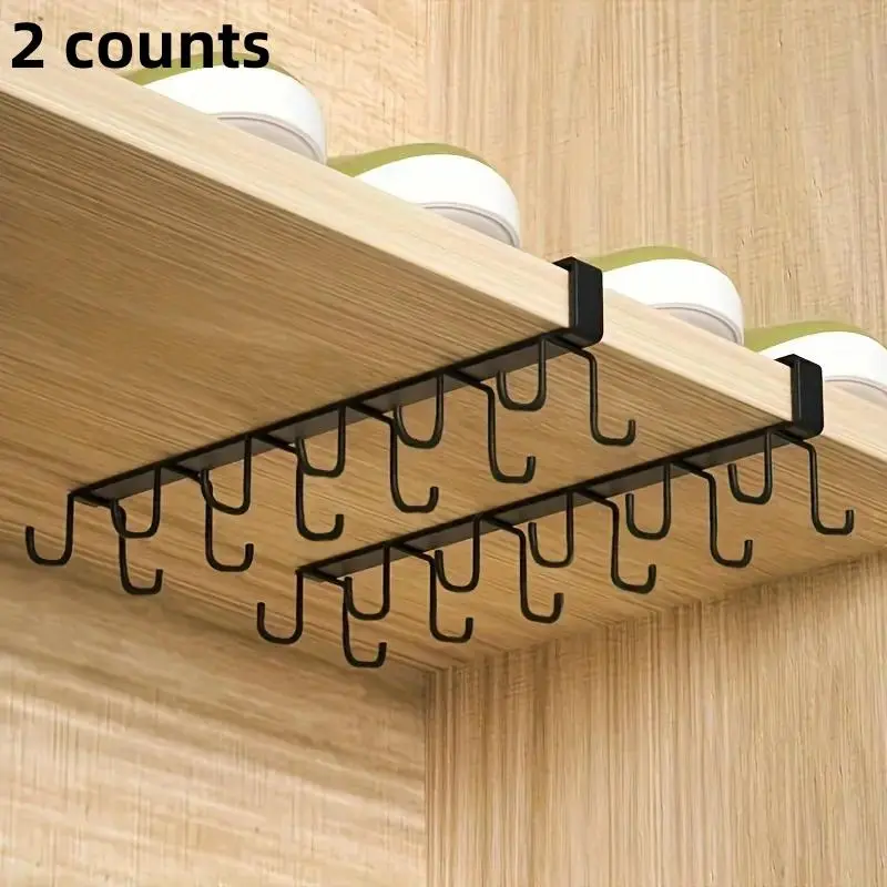 Kitchen Under Cabinet Cup Holder, 2 Counts Space Saving Hanging Traceless Iron Cup Hook, U Shaped Hook, Hanging Rack for Kitchen Bathroom Bedroom Dormitory Dining Room, Bathroom Storage, Organizer, Home Storage Hook, Storage Hooks