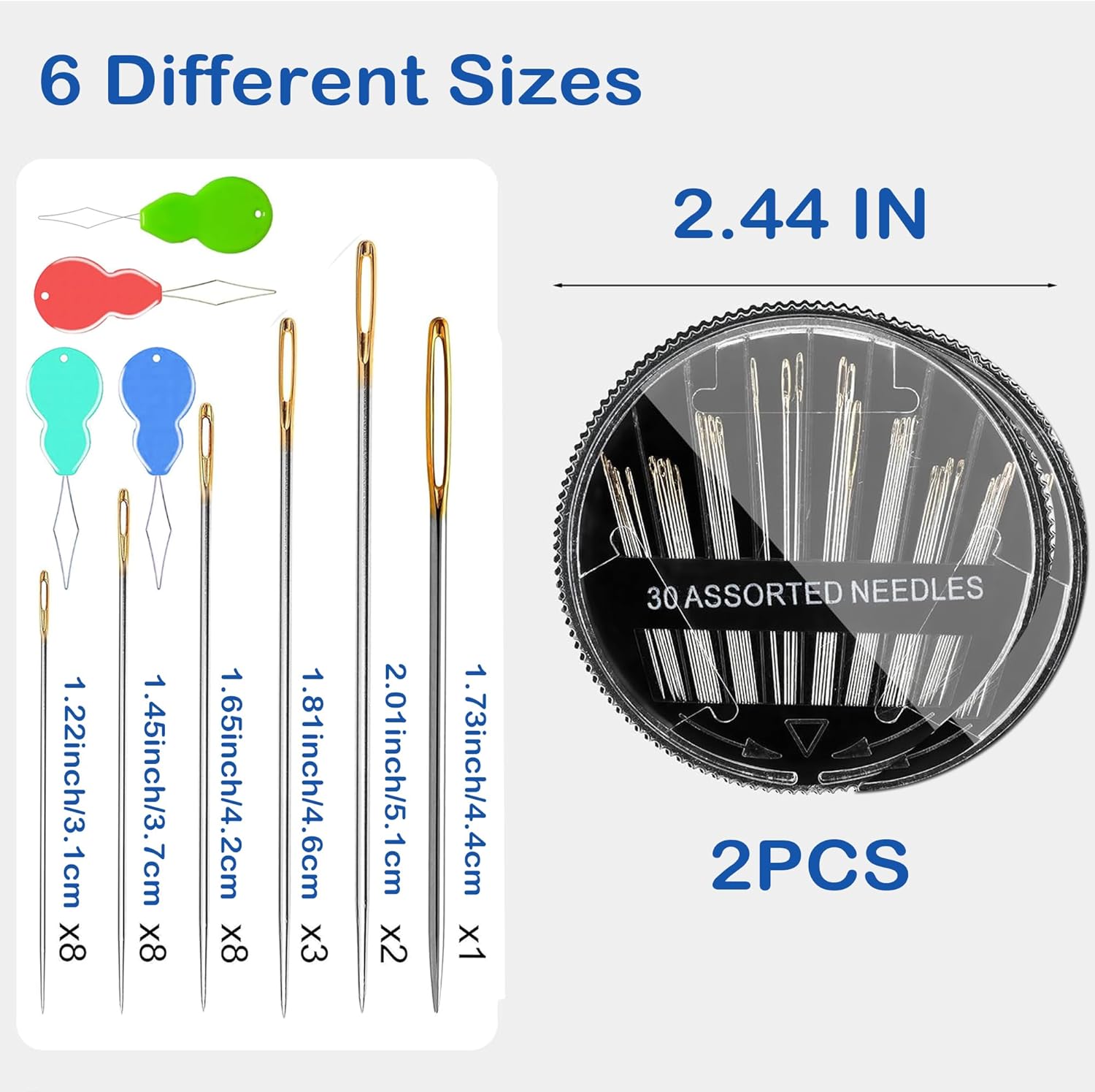 60 Pack Premium Sewing Sharp Needles for Hand Sewing Repair, 6 Sizes Assorted Needles 4 threaders (Random Colors), Large Eye Stitching Needles, Embroidery Needles, Sewing Needles