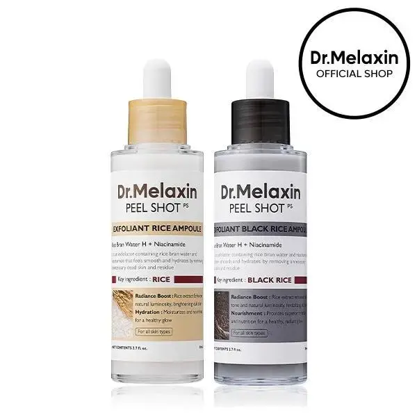 dr. melaxin- Peel Shot Glow Peeling Ampoule Duo .melaxin - Soft Exfoliating Face and Body Scrub Dead Skin Cells Remover for All Skin Types korean skin care