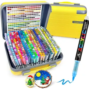 Guangna 360 Acrylic Paint Markers, Brush Tip Acrylic Paint Pens, Quick-Drying Waterproof Ink, for Rock Painting Plastic Wood Canvas Glass Ceramic Metal Art Crafts Supplies Gift, Art Marker Set