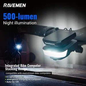 RAVEMEN FR500 Integrated Stealth Stack Bike Light (Fits Garmin & Wahoo) | 500LM Night Illumination | Intelligent Interaction | Emergency Power Bank