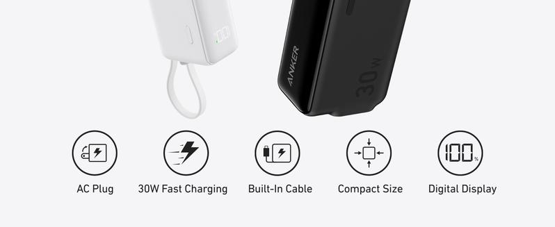 Anker 3-in-1 Power Bank, 5,000mAh Portable Charger with Built-In Cable and Foldable Plug, 30W Battery Pack, For iPhone 15 Series, MacBook, and More Anker 3-in-1 Power Bank, 5,000mAh Portable Charger with Built-In Cable and Foldable Plug, 30W Battery Pack, For iPhone 15 Series, MacBook, and More