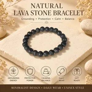 Natural Lava Stone Bracelet, Black Beaded Grounding Bracelet for Calm, Protection, Strength, Emotional Balance, Negative Energy Absorbing, Unisex Gift, TikTok Made Me Buy It, SummerWins DealsForYouDays Calming Stress Management Daily Wear money bracelet