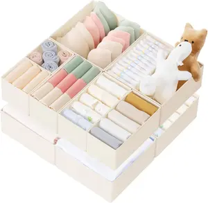Criusia 10 Pack Drawer Organizer for Clothes, Foldable Dresser Drawer Dividers for Underwear, Socks and Closet Storage Organization Bins, Beige