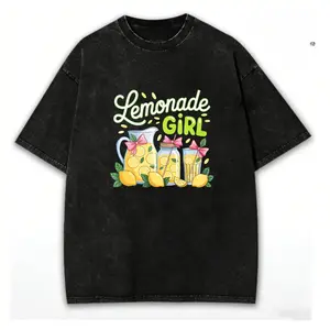 washed cotton,Lemonade Girl Cute Summer T-Shirt, Retro Lemonade Stand Graphic Tee, Unisex Casual Short Sleeve Cotton Shirt, Fun Lemon Lover Top