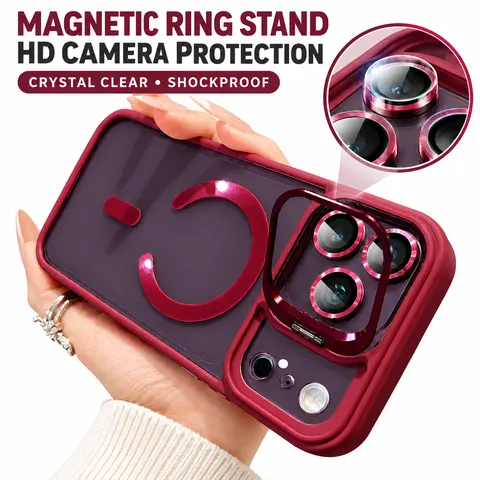 MagSafe Clear Case with Camera Ring Stand for iPhone 18 Pro Max, 17, 16, 15, 14, 13 and 12, Magnetic Shockproof Cover with Lens Protection and Wireless Charging Compatibility