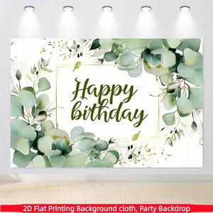 2D Polyester Eucalyptus Leaf Birthday Background Cloth, Watercolor Style, Wrinkle-Resistant, Ideal for Parties, Photography, Indoor/outdoor Decor