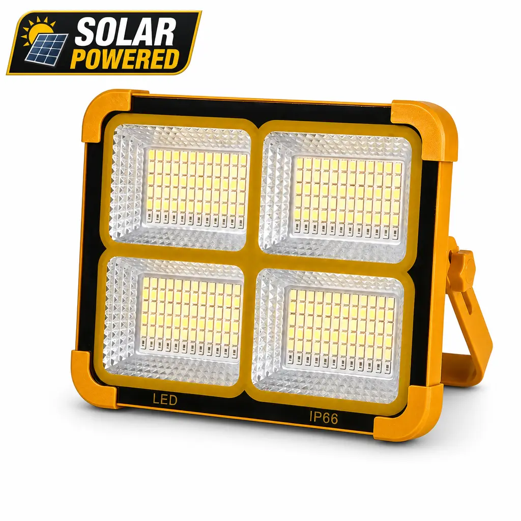 Solar Rechargeable LED Flashlight Work Light - Ultra-Bright Floodlight with Power Bank Base, 4-Mode Switch, IP65 Waterproof Portable Lamp, Solar Lights for Jobsite, Camping