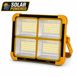 Solar Rechargeable LED Work Lighting, Ultra-Bright Floodlight with Power Bank Base, 4-Mode IP65 Waterproof Lamp for Jobsite & Camping Emergencies