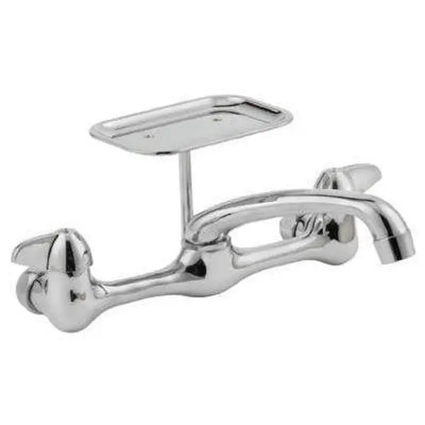 Homewerks Worldwide HomePointe Chrome Wall Mount Kitchen Faucet - 2-Handle, 1/2" Female Connections, Adjustable Center Distance, Brass, No Lead, For Replacement Cartridge Use TV's 182-016 & 182-017