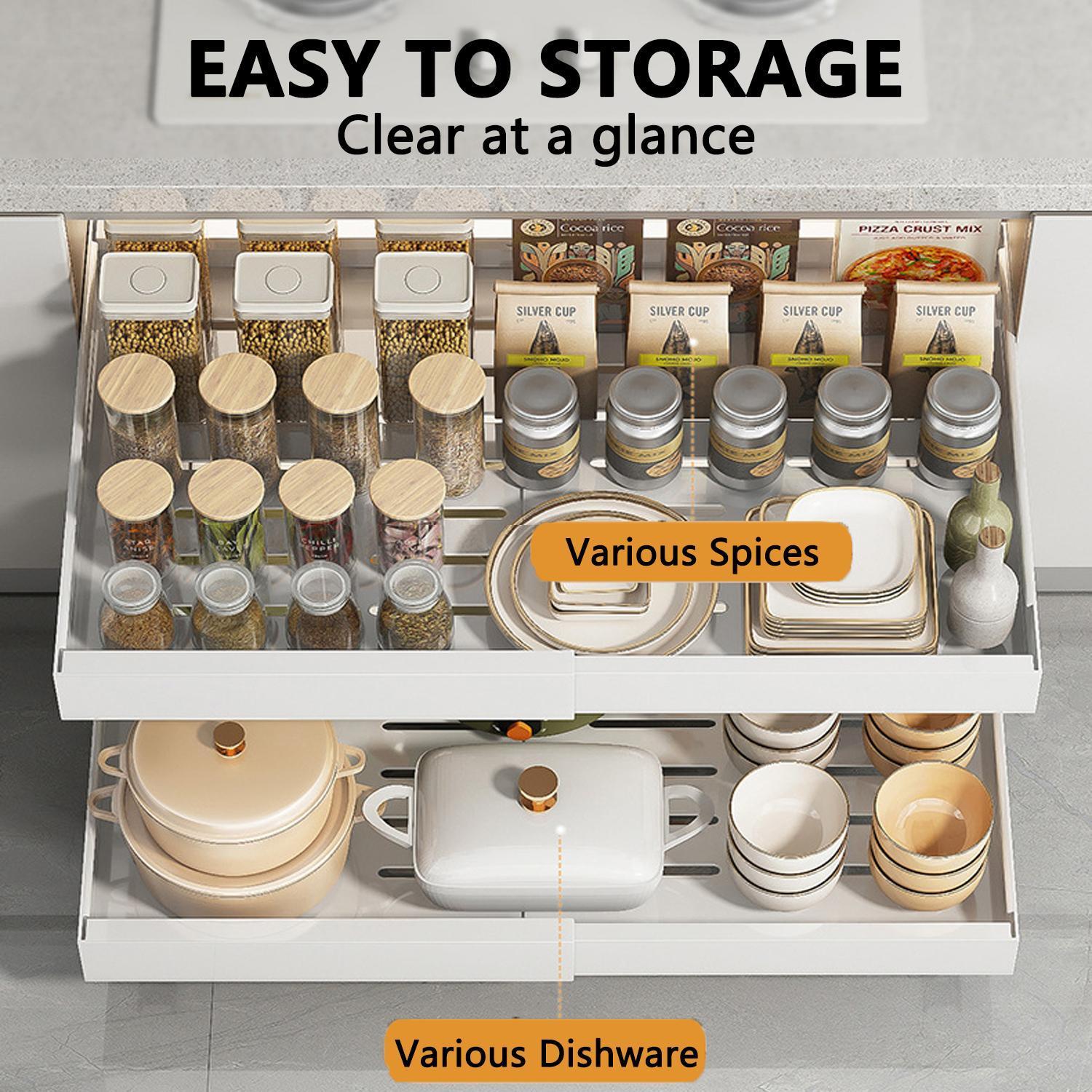 Expandable Pull-Out Cabinet Organizer, Heavy-Duty Slide-Out Drawer Shelf (12.6–20.5in) for Kitchen, Bathroom, and Storage Racks