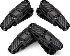 4 Pcs Sunglasses Holders for Car Sun Visor, Glasses Ticket Card Clip Mount Hanger, Double-Ends Clip 180 Degree Rotational Car Visor Accessories(Black)