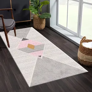 One light-colored diamond-pattern hallway rug, lightweight, easy-to-clean, foldable floor mat, washable and low-maintenance home decor carpet, suitable for hallways, stairs, bedrooms, kitchens, etc.