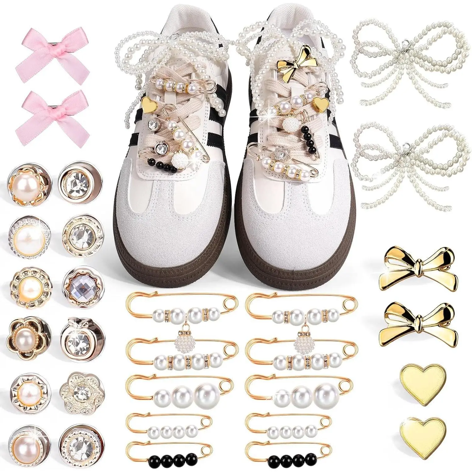 X-BY21 30PCS Charms for Sneakers - Lace Charms Contain Bows/Clips/Pins/Jewelry, Decoration and Jewelry for Shoes Footwear Bedroom