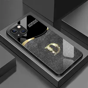 Suitable for [iPhone 15] New high-end flashing letter glass mobile phone case New business simple metal paint electroplated glass mobile phone case Affordable anti-fall and anti-fingerprint-888