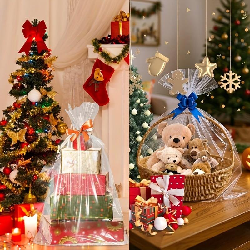 10pcs Large Shrink Wrap Bags for Gift Baskets, Transparent PVC Heat Seal Bags, 20x28/24x32/28x35 Inches, Easter Halloween Christmas Valentine's Day
