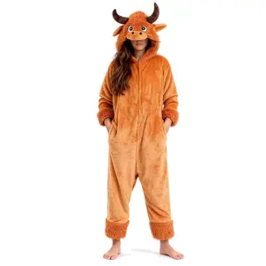 Highland Cow Onesie Pajamas, Unisex Animal Costume, Halloween Sleepwear for Women Men