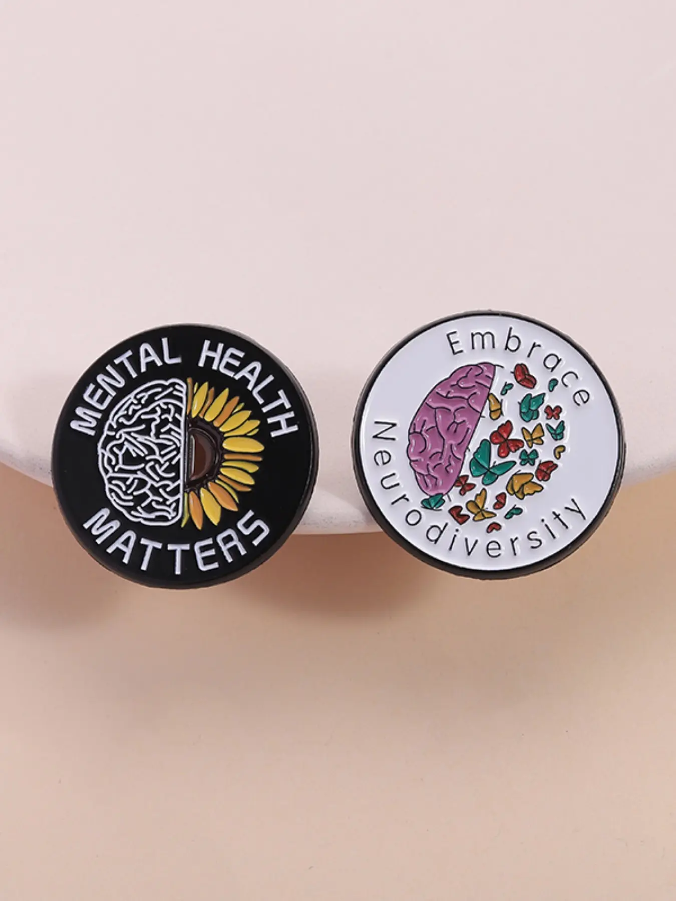 2-Piece Mental Health Pins, Neurodiversity Inclusion Badges, Brain Sunflower Butterfly Theme Brooches, Lapel Pins, Backpack Clothing Decorations, Gifts, Brooch Set, Durable Metal Pins