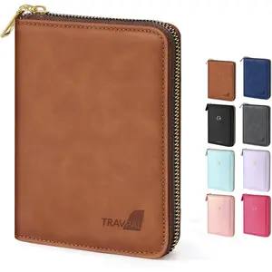 Passport Holder Cover with Safe Zipper Closure,  Passport Wallet for Travel, Sleek RFID Blocking Card Case,  Travel Accessories for Men, Brown