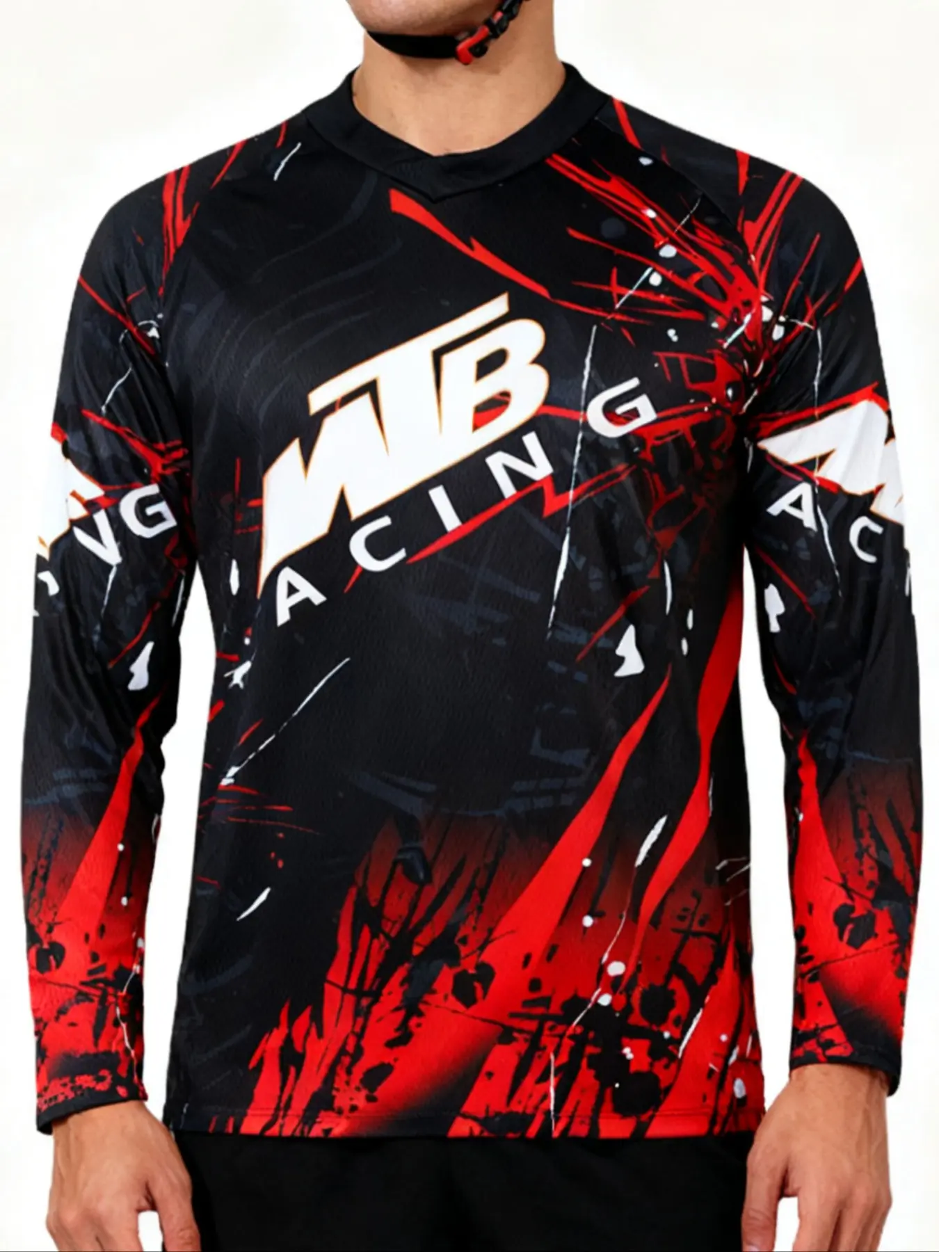 Motorcycle Off-Road Long Sleeve Athletic Shirt, Athletic Tops, Athletic Style Activewear, Sporty Fitted Design, Random Print Pattern, Moderate Fabric Thickness, All Seasons Wear, Athletic Clothes, Fitted Sportswear