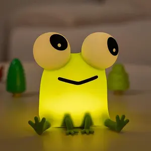 Cute Frog LED Night Light, Rechargeable 3 Level Dimmable Silicone Night Lights，Funny Office Desk and Home Bedroom Lighting Decor ，Perfect Gift For Family and Friend，Birthday gift, Ambient Night Lamp