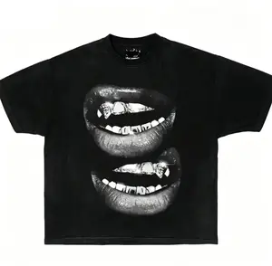 Women's 100% Cotton Round Neck Short-Sleeve Grillz Mouth Graphic T-Shirt, Casual Fashion Fabric Hip Hop Streetwear Top