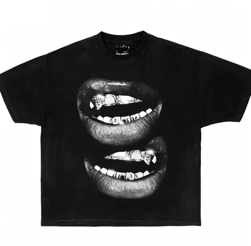 Lady's 100% Cotton Round Neck Shortsleeve Grillz Mouth Graphic Tee, Fit Hip Hop Streetwear Style Casual Women's Top
