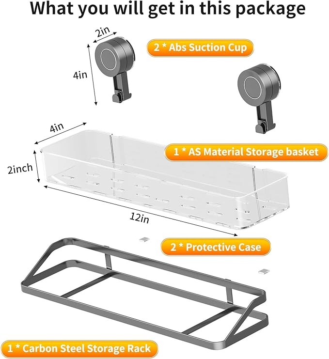 Shower Caddy Suction Cup,Detachable Bathroom Shower Organizer for Bathroom Storage, Wall Mounted Shower Shelves,Rustproof Shelf No Drilling Large Capacity Removable Rack 1 Pack Grey