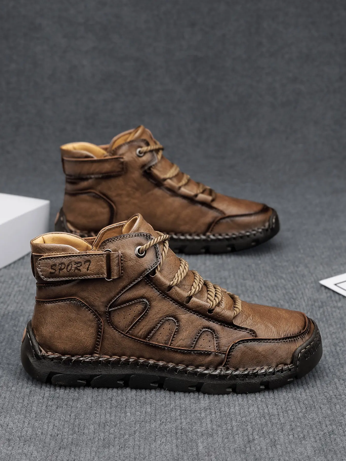 Men's Handmade Mid-High Outdoor Casual Shoes, Fashion Trendy Retro ...