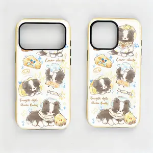 Cute Border Collie Cheese Phone Case for iPhone 17 16 15 14 13 Pro Max Plus | Kawaii Puppy Cream Cheese Cover | Soft Pastel Cartoon Dog Case
