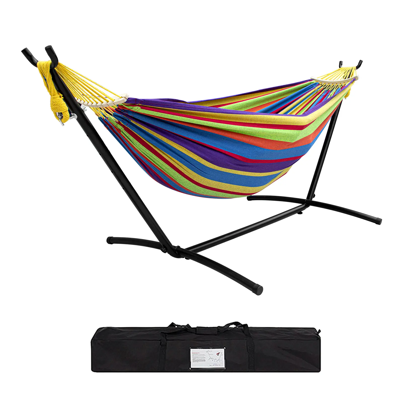 Hammock with Stand Included/Hamaca Con Base 450lb Capacity Steel Stand, Premium Carry Bag Included and Two Anti Roll Balance Beam