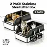 2 Pack 23.6″×15.8″×7.9″ Stainless Steel Cat Litter Box, High Sided Open Top for Large Cats & Multi-Cat Homes, Non-Stick, Odor Proof, Leak Proof, Scratch Resistant, Low Litter Tracking, Easy to Clean, with 2 Litter Scoops & Non-Slip Base