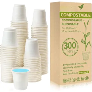 300 count 3 OZ Compostable Biodegradable  Bathroom Cups - Small Disposable Mini Mouthwash Cups for Bath, Rinse, Shot, Drinking & Washing