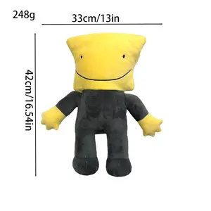 Cute Yellow Square‑Head Smiling Plush Toy, Black‑Body Cartoon Stuffed Doll