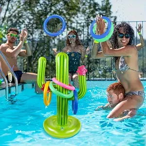 Summer PVC Water Game Inflatable Cactus Ring Toss Set, Fun Pool Beach Lawn Game, Pool Inflatables, Birthday Party Water Sports Toy, 1 Set/2 Sets
